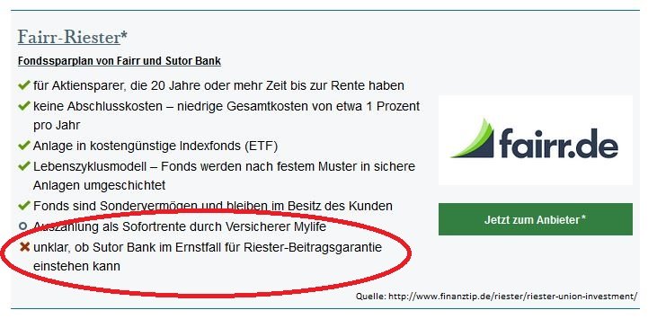 Fairr-Riester - fraglich ob Garantien je eingehalten werden können fairr Riester mit wankelmütiger Garantie