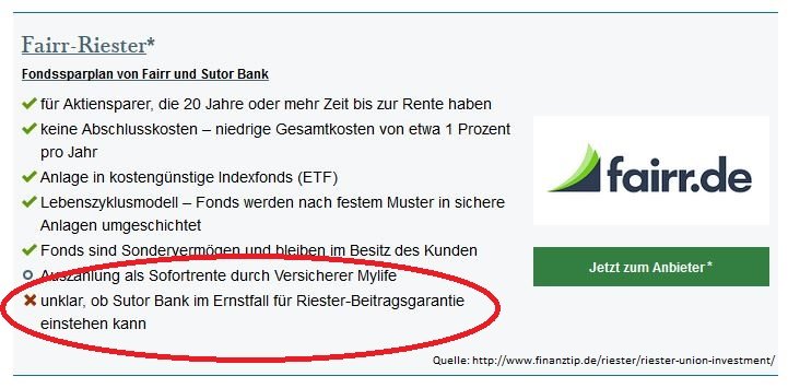 fairr Riester mit wankelmütiger Garantie