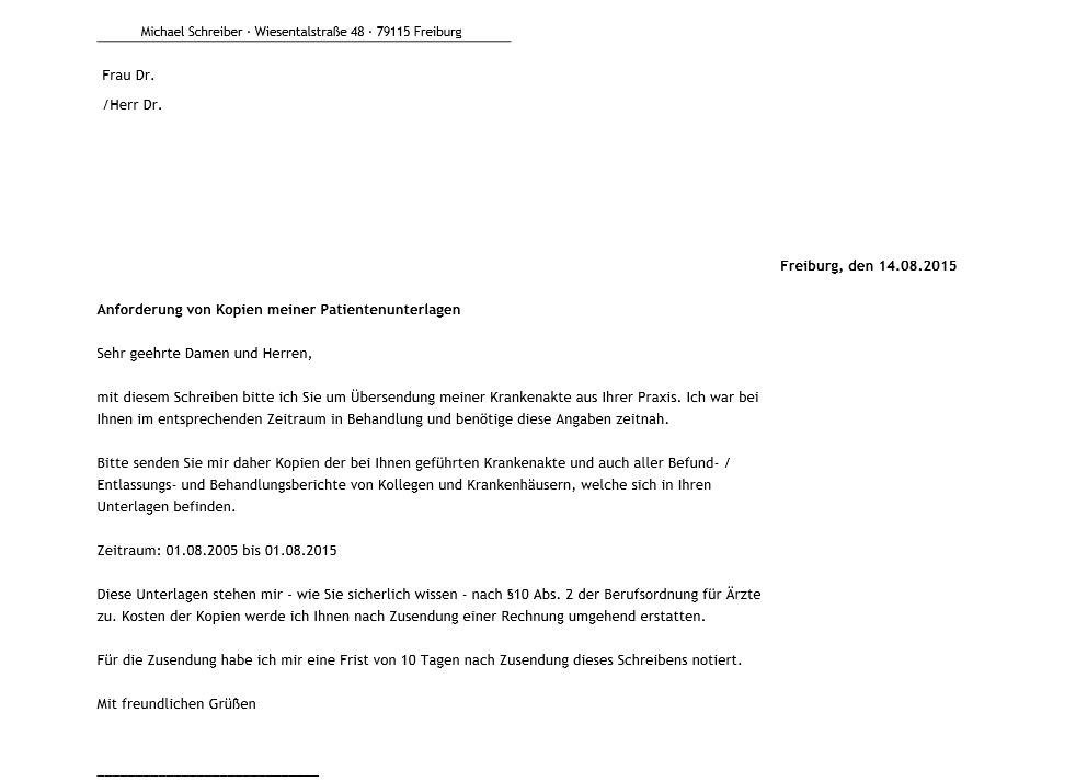 Berufsunfähigkeitsversicherung - Anforderung Patientenunterlagen Patientenakte+anfordern
