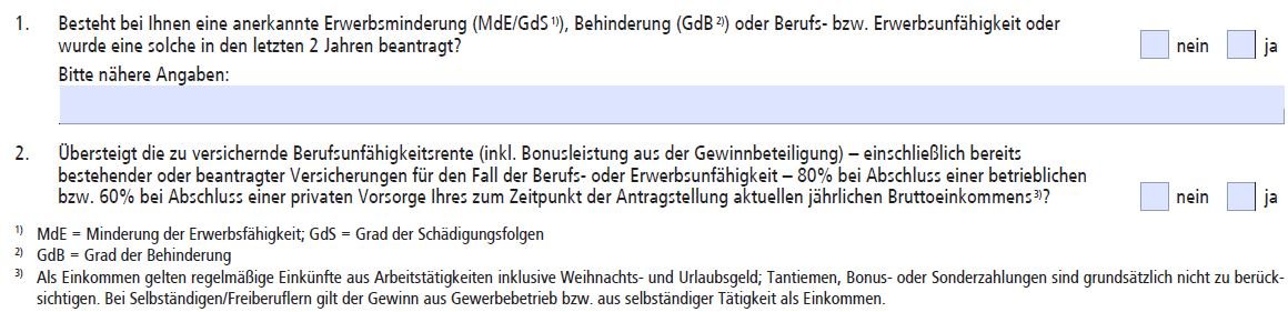 BU Versicherung mit vereinfachten Gesundheitsfragen